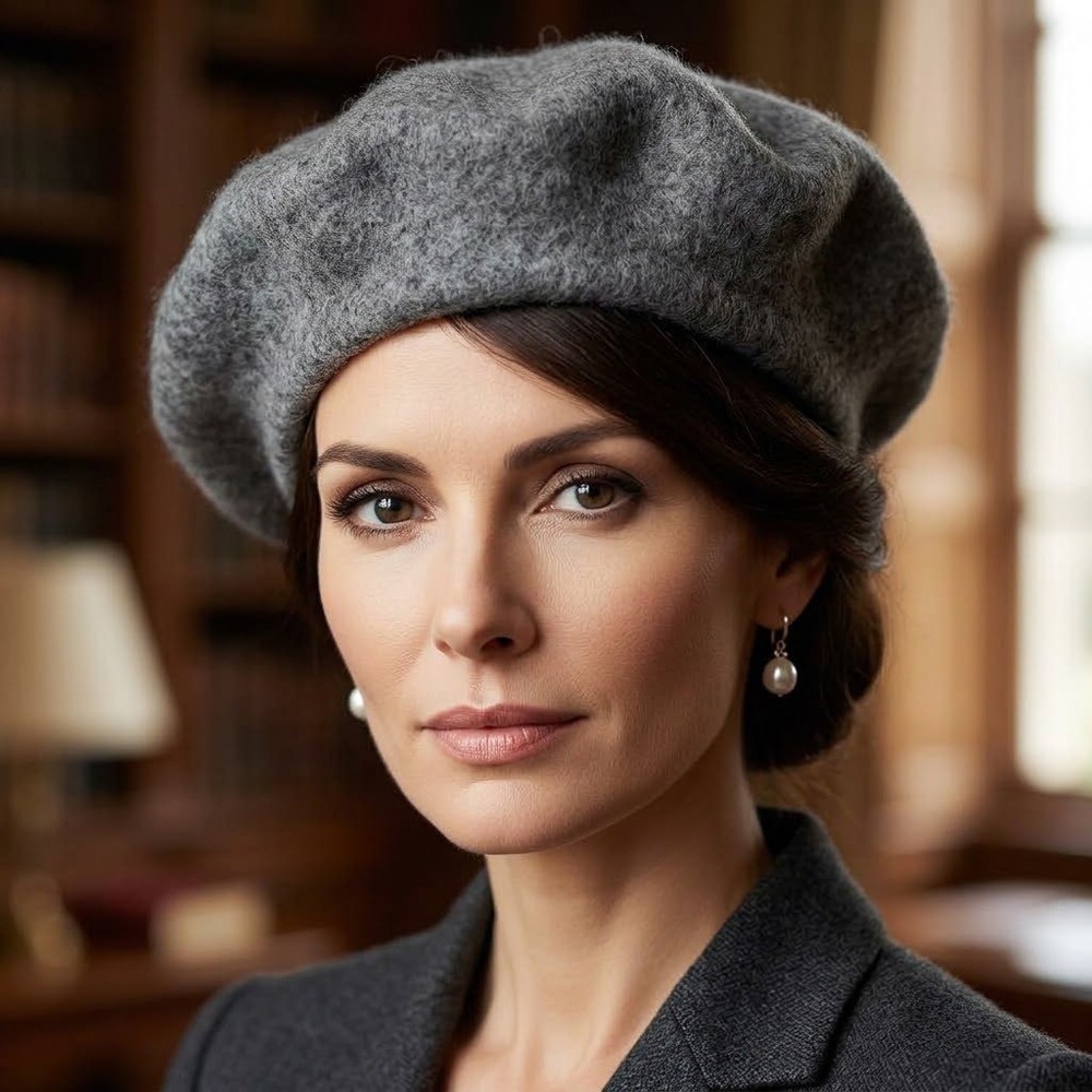 100% Wool Beret Hat Grey Felted Winter Warm Classic French Paris Style Parisian
